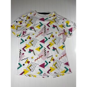 Knickerbocker Vintage‎ Design 90s Geometric Print T-Shirt Mens XL White Retro